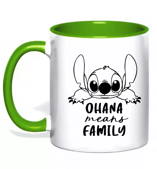 Чашка с цветной ручкой Ohana means family Зеленый фото