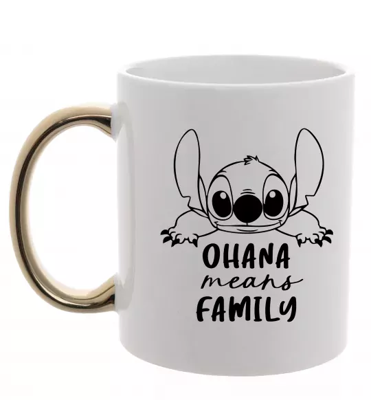 Чашка с цветной ручкой Ohana means family Золото фото