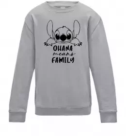 Детский Свитшот Ohana means family Серый меланж фото