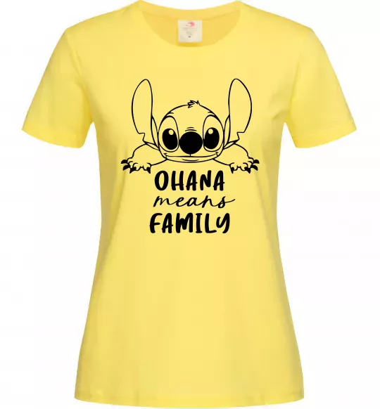 Женская футболка Ohana means family Лимонный фото