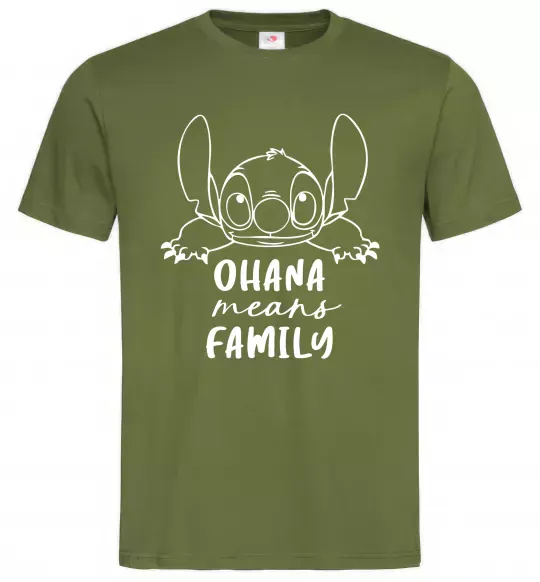 Чоловіча футболка Ohana means family Оливковий фото