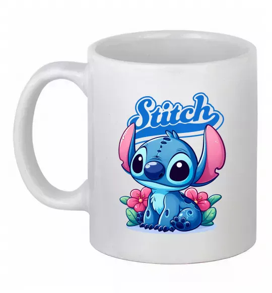 Чашка керамическая Stitch з квітами Белый фото