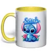 Чашка с цветной ручкой Stitch з квітами Солнечно желтый фото