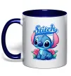 Чашка с цветной ручкой Stitch з квітами Глубокий темно-синий фото