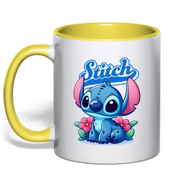 Чашка з кольоровою ручкою Stitch з квітами Лимонний фото