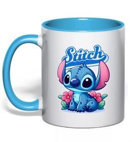 Чашка с цветной ручкой Stitch з квітами