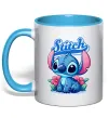 Чашка с цветной ручкой Stitch з квітами Голубой фото