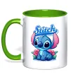 Чашка с цветной ручкой Stitch з квітами Зеленый фото