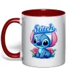 Чашка с цветной ручкой Stitch з квітами Красный фото