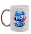 Чашка с цветной ручкой Stitch з квітами Золото фото
