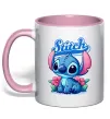 Чашка с цветной ручкой Stitch з квітами Нежно розовый фото