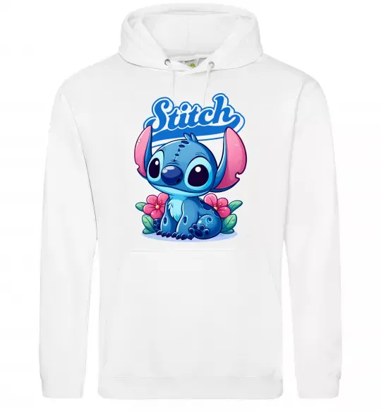 Мужская толстовка (худи) Stitch з квітами Белый фото