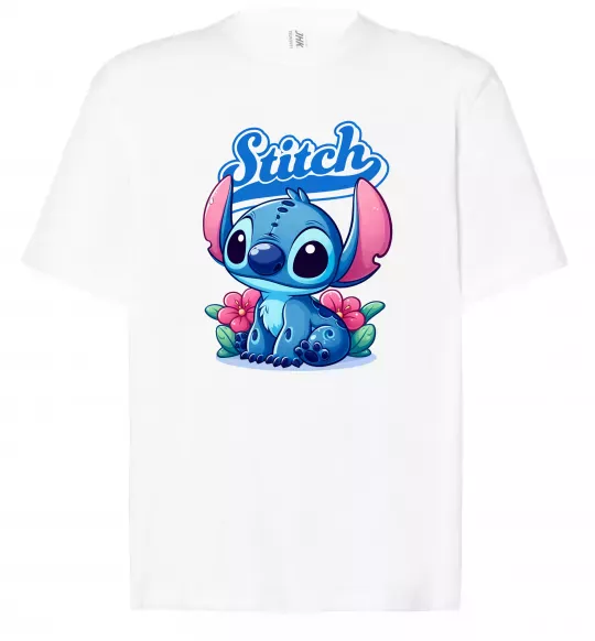 Футболка Оверсайз Stitch з квітами Белый фото