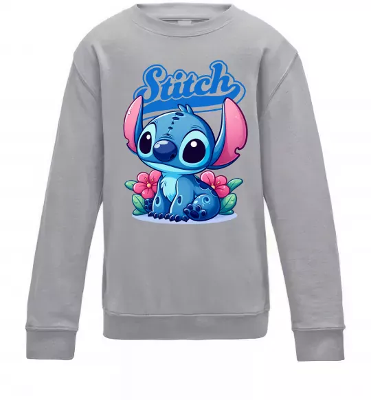 Детский Свитшот Stitch з квітами Серый меланж фото