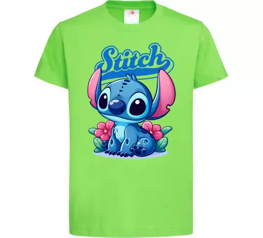 Детская футболка Stitch з квітами Лаймовый фото