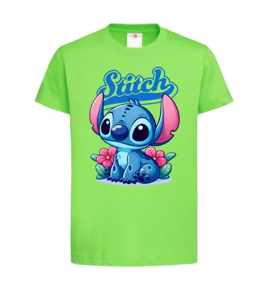 Детская футболка Stitch з квітами Лаймовый фото
