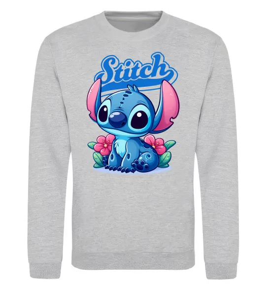 Свитшот Stitch з квітами Серый меланж фото