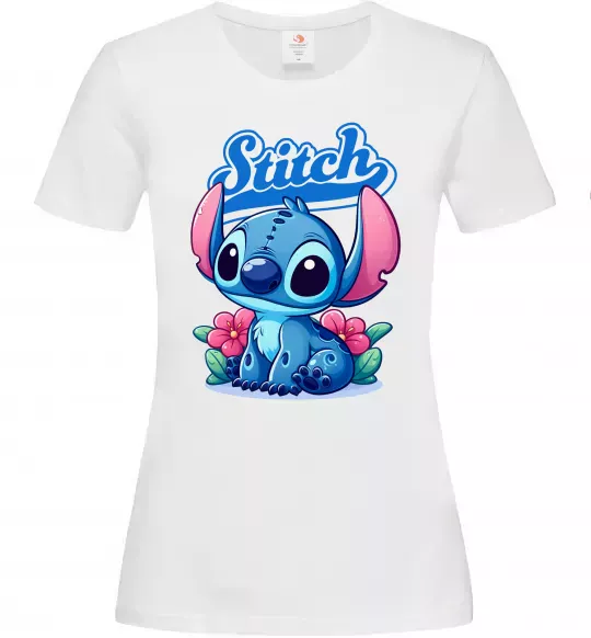 Жіноча футболка Stitch з квітами Білий фото