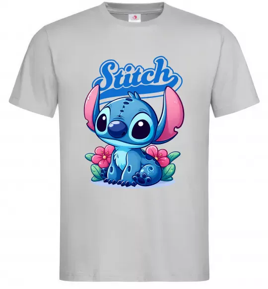 Чоловіча футболка Stitch з квітами Сірий фото