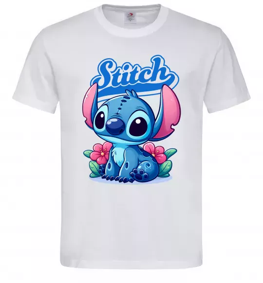 Чоловіча футболка Stitch з квітами Білий фото
