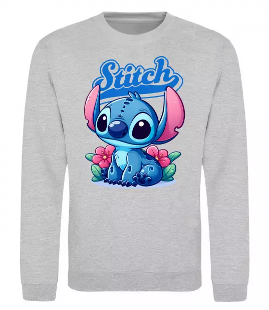 Свитшот Stitch з квітами Серый меланж фото