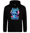 Мужская толстовка (худи) Stitch з квітами Черный фото
