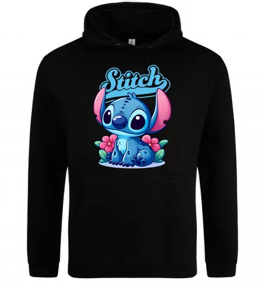 Женская толстовка (худи) Stitch з квітами Черный фото