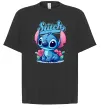Футболка Оверсайз Stitch з квітами Черный фото