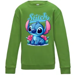 Детский Свитшот Stitch з квітами Лаймовый фото
