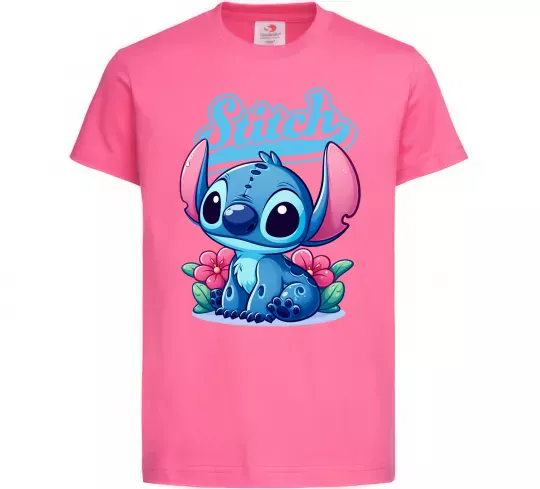 Детская футболка Stitch з квітами Ярко-розовый фото