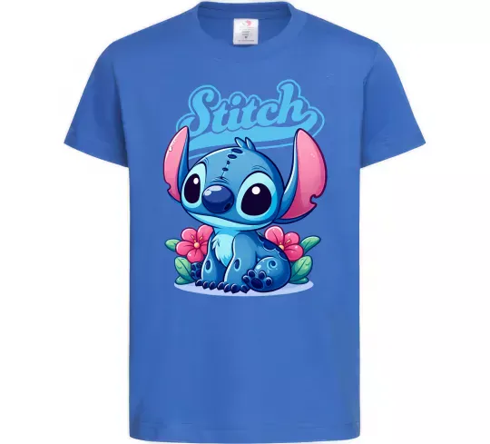 Детская футболка Stitch з квітами Ярко-синий фото