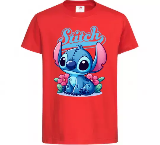 Детская футболка Stitch з квітами Красный фото