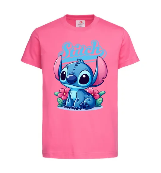 Детская футболка Stitch з квітами Ярко-розовый фото