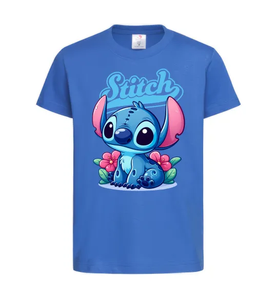 Детская футболка Stitch з квітами Ярко-синий фото