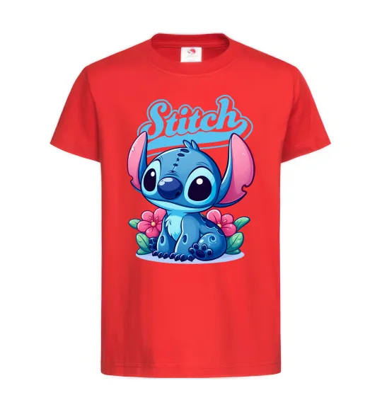 Детская футболка Stitch з квітами Красный фото