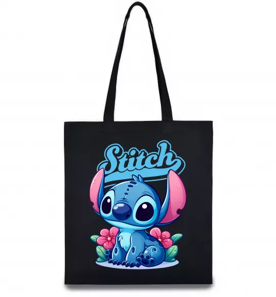 Еко-сумка Stitch з квітами Чорний фото