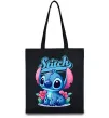 Еко-сумка Stitch з квітами Чорний фото