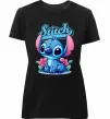 Жіноча преміум футболка Stitch з квітами Чорний фото