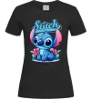 Жіноча футболка Stitch з квітами Чорний фото