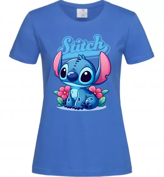 Жіноча футболка Stitch з квітами Яскраво-синій фото