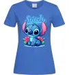 Жіноча футболка Stitch з квітами Яскраво-синій фото
