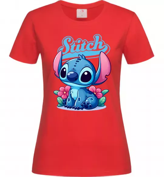 Жіноча футболка Stitch з квітами Червоний фото