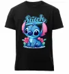 Чоловіча преміум футболка Stitch з квітами Чорний фото
