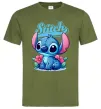Чоловіча футболка Stitch з квітами Оливковий фото