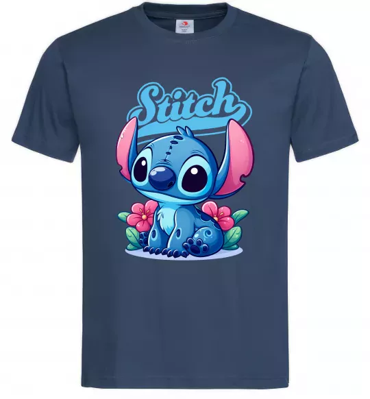 Чоловіча футболка Stitch з квітами Темно-синій фото