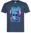 Чоловіча футболка Stitch з квітами Темно-синій фото