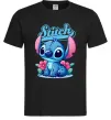 Чоловіча футболка Stitch з квітами Чорний фото