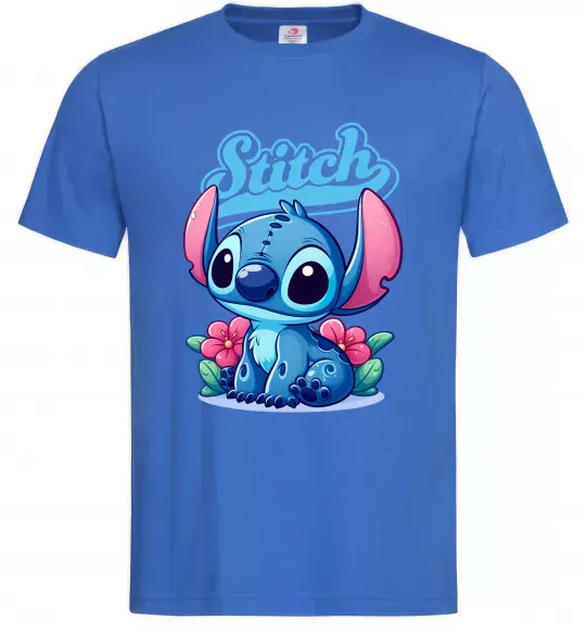 Чоловіча футболка Stitch з квітами Яскраво-синій фото