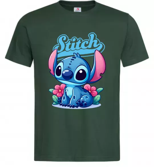 Чоловіча футболка Stitch з квітами Темно-зелений фото