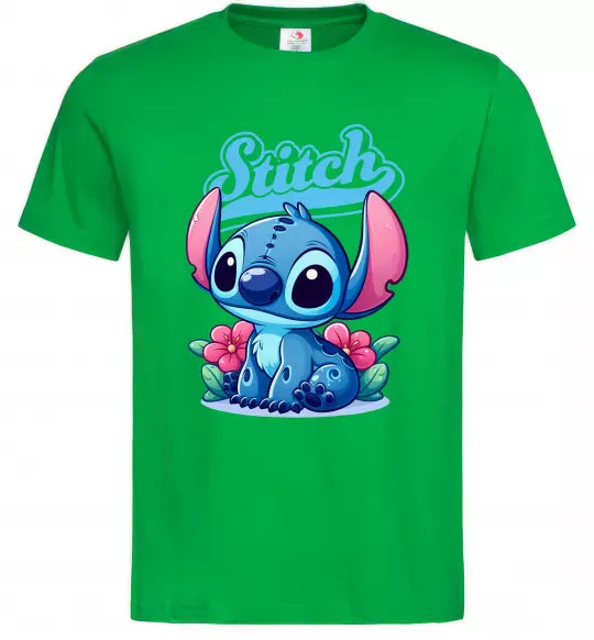 Чоловіча футболка Stitch з квітами Зелений фото